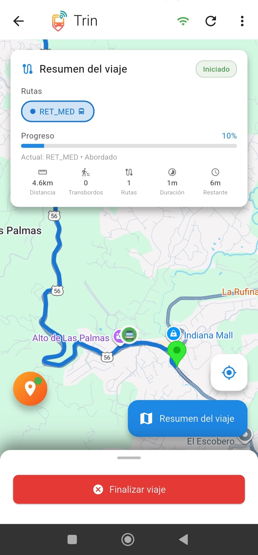 Trin App - Trip Progress Screen